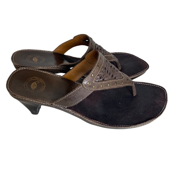 Nurture Leather Sandals Shoes NAVA‎ Slip On Heels Wedge Woven Brown 8 - Picture 1 of 12